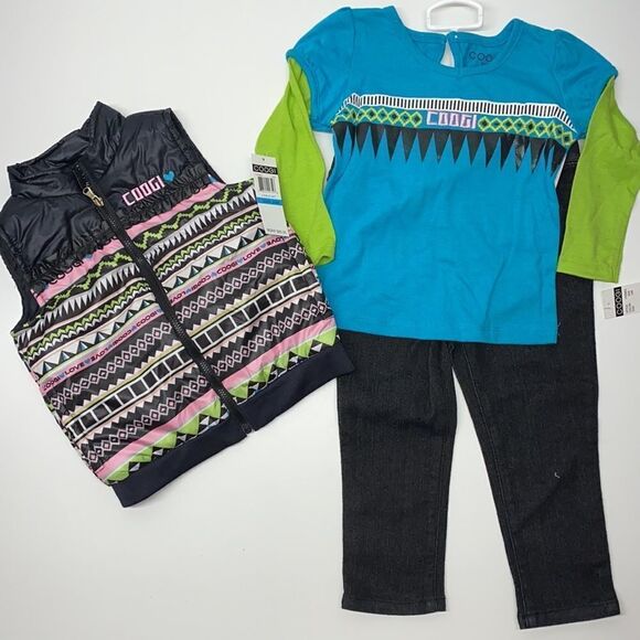 NEW COOGI 3 pc set girl vest ,long sleeve and jean - Picture 1 of 11